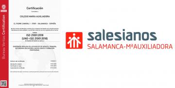 El Colegio María Auxiliadora (Salamanca) obtiene la certificación ISO 21001 “Sistemas de Gestión en Organizaciones Educativas”